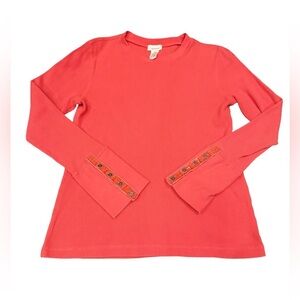 Womens Sundance Waffle Knit Thermal Top Size Large Coral Long Sleeve Button Cuff